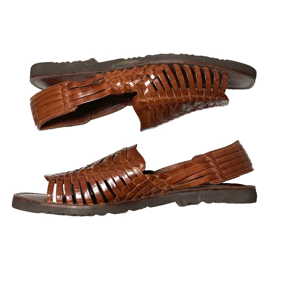 Sunsteps Hand Woven Barclay Huarache Open Toe Brown Leather Sandal Mens 9 - Picture 3 of 13